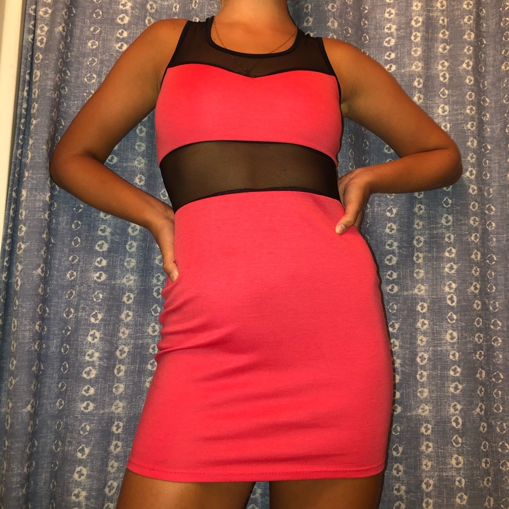 Neon pink & mesh dress.